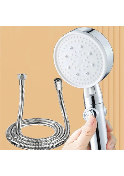 Gümüş Duş Başlığı - 5 Modlu, Hortum ve Duvar Askı Aparatı ile Şık Banyo Deneyimi Duş Seti Gri Gümüş