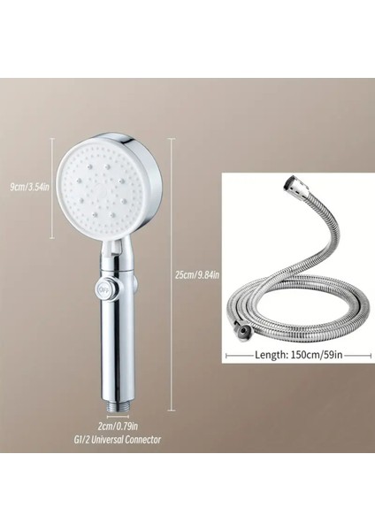 Gümüş Duş Başlığı - 5 Modlu, Hortum ve Duvar Askı Aparatı ile Şık Banyo Deneyimi Duş Seti Gri Gümüş fırsatları