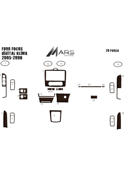Ford Focus Konsol-Torpido Kaplama (Digital Klima) 2005-2008 2 Koyu Meşe