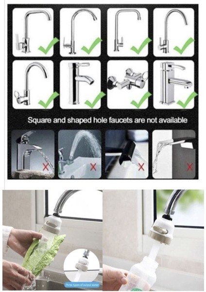 360 Derece Dönebilen 3 Fonksiyonlu Tüm Musluklara Uyumlu Su Tasarruflu Filtre Püskürtücü 2 Yıl fiyatları