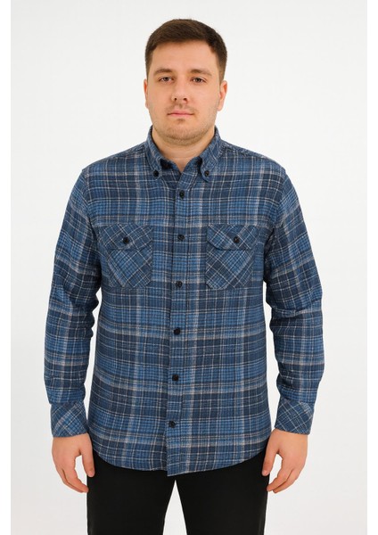 Kaşmir Büyük Beden Klasik Çift Cepli Erkek Gömlek - 7395