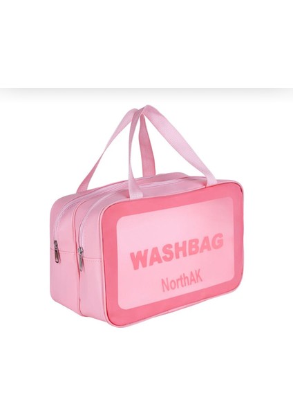 Çift Bölmeli Şeffaf Spor Seyahat Makyaj ve Kozmetik Çantası - Anne Bebek Büyük Boy Washbag Pembe fiyatları