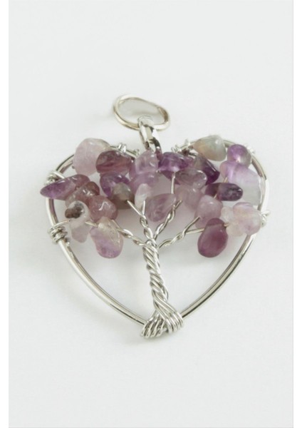 Resveq Ametist Kalp Doğaltaş Kolye Ucu-Mor