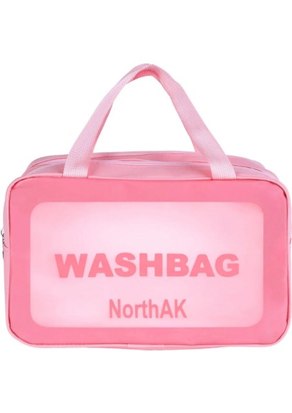 Çift Bölmeli Şeffaf Spor Seyahat Makyaj ve Kozmetik Çantası - Anne Bebek Büyük Boy Washbag Pembe modelleri