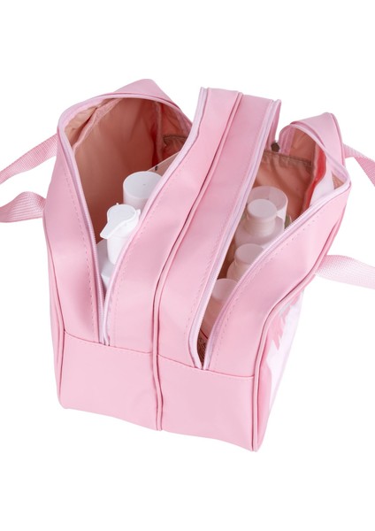 Çift Bölmeli Şeffaf Spor Seyahat Makyaj ve Kozmetik Çantası - Anne Bebek Büyük Boy Washbag Pembe indirimleri