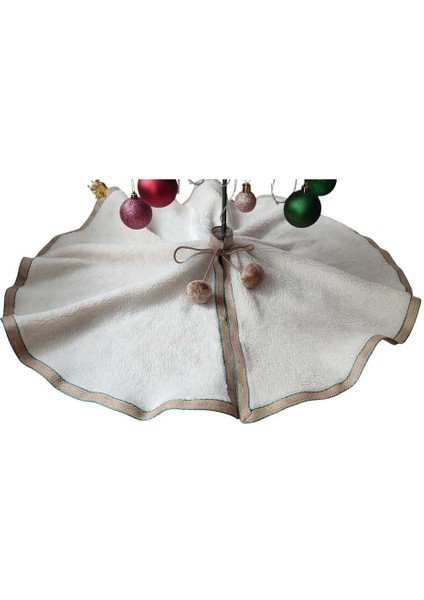 , Yılbaşı Çam Ağacı Altı Örtüsü, Çam Ağacı Ayak Halısı Örtüsü, Beyaz Renk, Peluş 80 cm