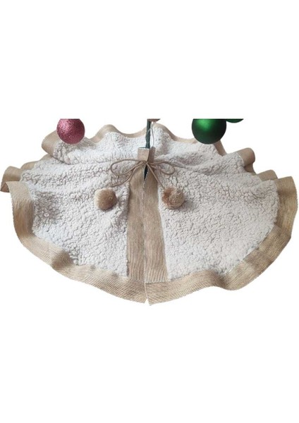 , Yılbaşı Çam Ağacı Altı Örtüsü, Çam Ağacı Ayak Halısı Örtüsü, Kırık Beyaz Renk, Peluş 70 cm