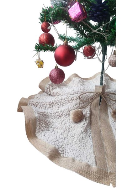 , Yılbaşı Çam Ağacı Altı Örtüsü, Çam Ağacı Ayak Halısı Örtüsü, Kırık Beyaz Renk, Peluş 70 cm