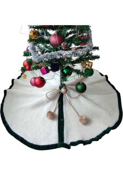 , Yılbaşı Çam Ağacı Altı Örtüsü, Çam Ağacı Ayak Halısı Örtüsü, Kırık Beyaz Renk, Peluş 80 cm