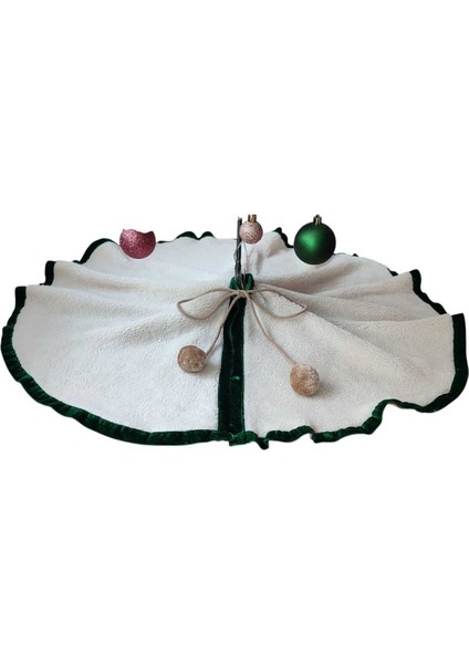 , Yılbaşı Çam Ağacı Altı Örtüsü, Çam Ağacı Ayak Halısı Örtüsü, Kırık Beyaz Renk, Peluş 80 cm