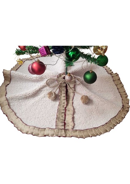 , Yılbaşı Çam Ağacı Altı Örtüsü, Çam Ağacı Ayak Halısı Örtüsü, Krem Renk, Peluş 70 cm