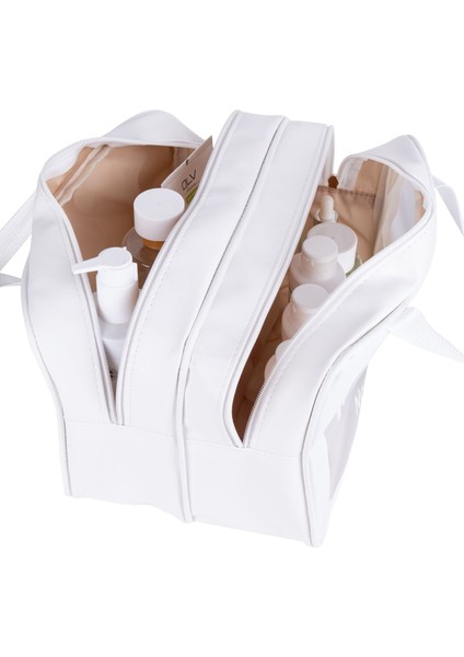 Şeffaf Seyahat Spor Makyaj Çantası - Kozmetik ve Makyaj Çantası Büyük Boy Washbag Beyaz fırsatları