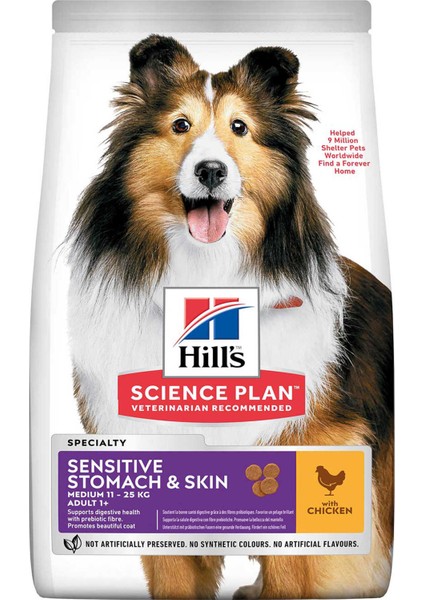 Hills Hassas Mide ve Derili Orta Irk Yetişkin Tavuklu Köpek Maması 14KG