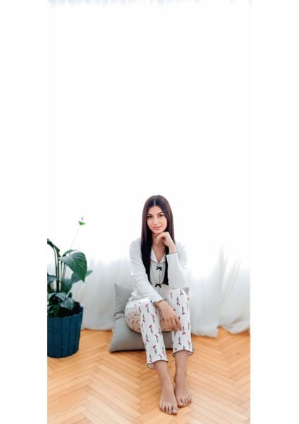 Berlin Raporlu Fiyonklu Alt Uzun Kadın 2'li Pijama Takımı