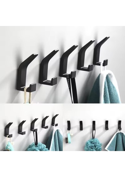 Havlu Askısı, Vestiyer Askısı, Banyo, Mutfak Askısı, Duvara Monte Havlu Tutacağı, 5 Adet Siyah Havlu