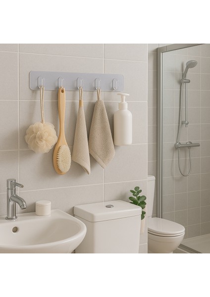 🔹 Şeffaf 5’li Yapışkanlı Duvar Askısı – Iz Bırakmayan, Su Geçirmez, Çok Amaçlı Askı Seti