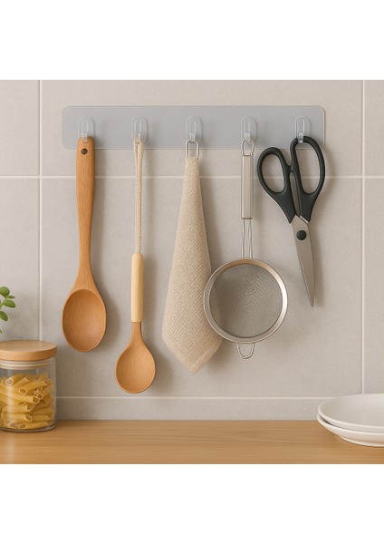 🔹 Şeffaf 5’li Yapışkanlı Duvar Askısı – Iz Bırakmayan, Su Geçirmez, Çok Amaçlı Askı Seti fiyatları