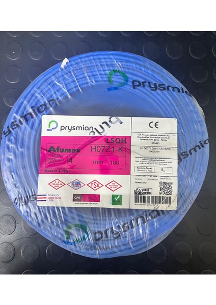 Orjınal H07Z1-K Mavi 4 mm Kablo 100MT
