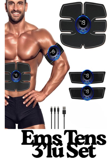 Dijital Sixpad 3lü Abs Vücut Kas Geliştirici Elektronik Kemer 6lı Kalite