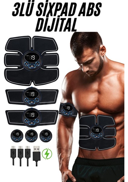 Dijital Sixpad 3lü Abs Vücut Kas Geliştirici Elektronik Kemer 6lı Kalite fırsatları