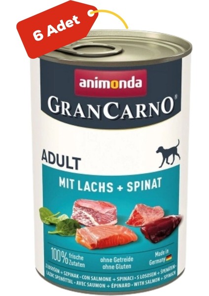 Gran Carno Adult Somonlu ve Ispanaklı Yetişkin Köpek Konservesi 400GR 6lı