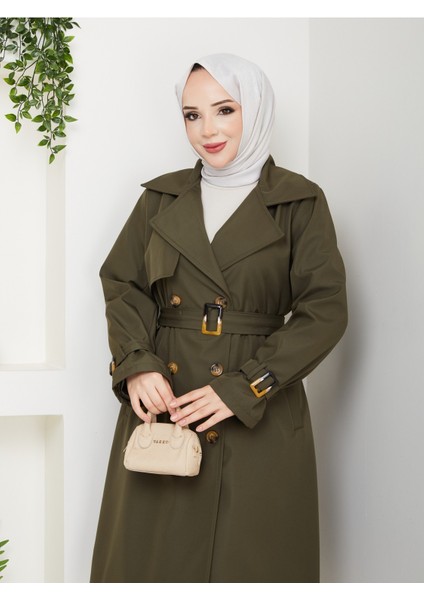 Kadın Astarlı Kruvaze Yaka Kuşaklı Trençkot -PMK471 fiyatları