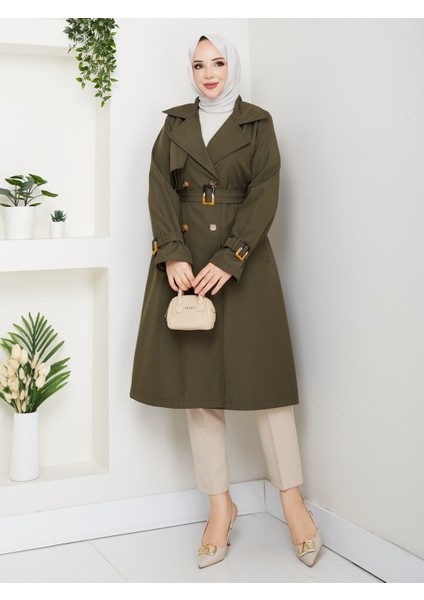 Kadın Astarlı Kruvaze Yaka Kuşaklı Trençkot -PMK471 modelleri