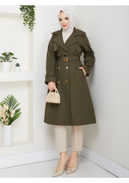 Kadın Astarlı Kruvaze Yaka Kuşaklı Trençkot -PMK471 fırsatları