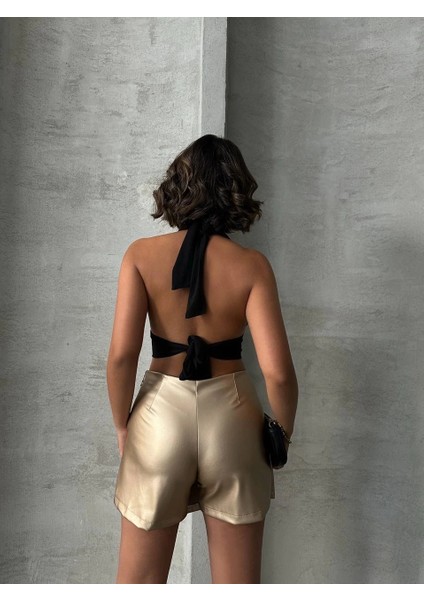 Taşlı Şort Etek Deri Gold H240018 fiyatları