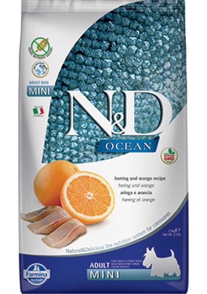 Nd Ocean Tahılsız Ringa Balığı ve Portakallı Küçük Irk Yetişkin Köpek Maması 2,5kg
