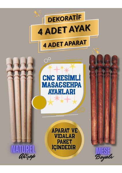 50CM (Uzunluk) 4cm (Üst Çap) Dekoratif Cnc Kesim Masa&sehpa Ayakları