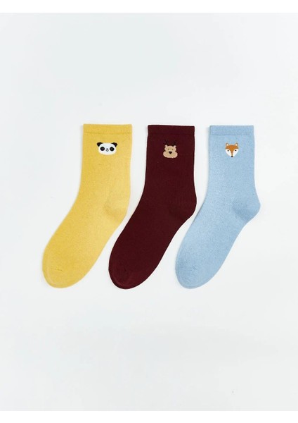 Baskılı Kadın Soket Çorap 3'lü (W5)