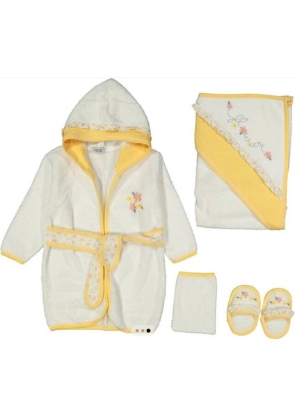 Bornoz Seti Çiçek Desenli 4lü Sarı