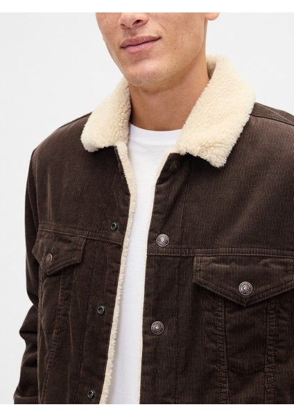 Erkek Kahverengi Sherpa-Astarlı Icon Kadife Ceket modelleri