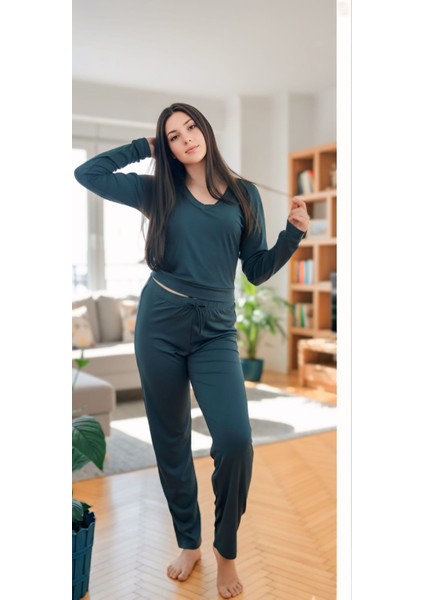 Dublin Raporlu V Yaka Kadın2'li Pijama Takımı