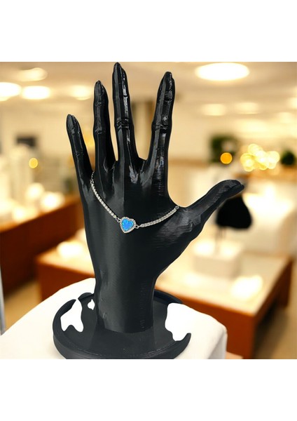 925 Ayar Gümüş Turkuaz Kalp Zirkon Taşlı Bileklik modelleri