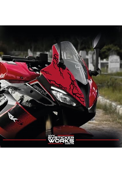Rks SRK125R Sticker Kaplama Şimşek Ön Kafa Sticker Dekor Etiket