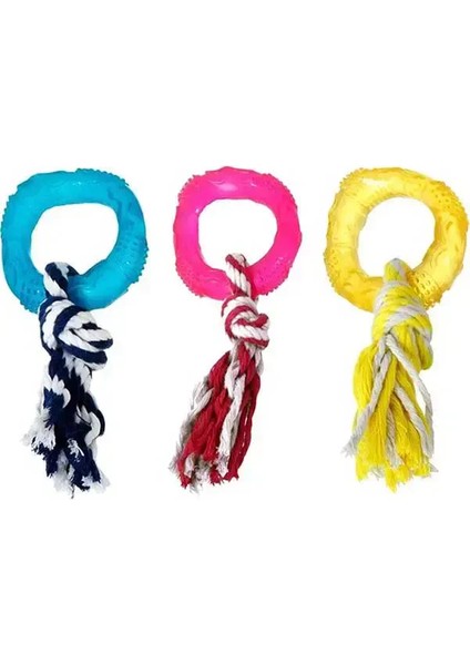 Flamingo Renkli Tırtıklı Ipli Halka Köpek Oyuncağı 8cm