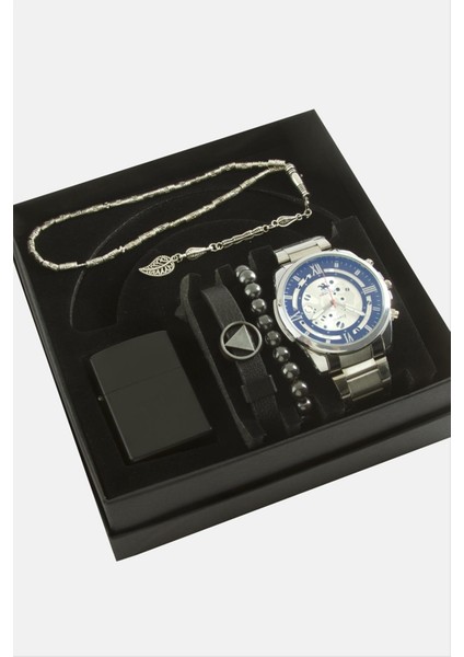 Metal Kayışlı Kol Saati Tesbih Bileklik ve Çakmak Kutulu Set fiyatları
