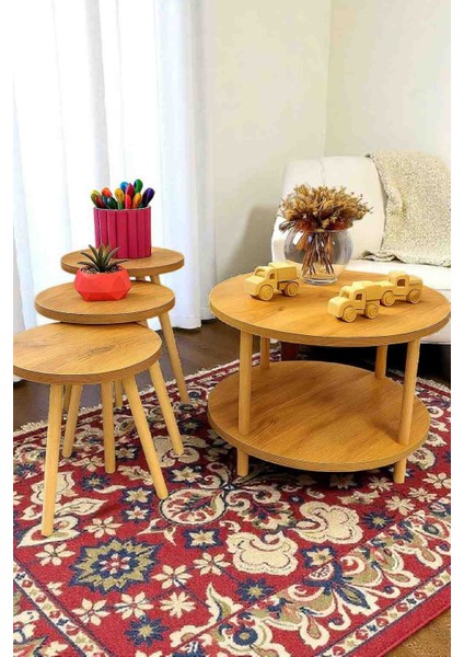 Kendin Kur Orta Sehpa Zigon Yan Sehpa Atlantik Çam Desenli Ahşap Ayaklı