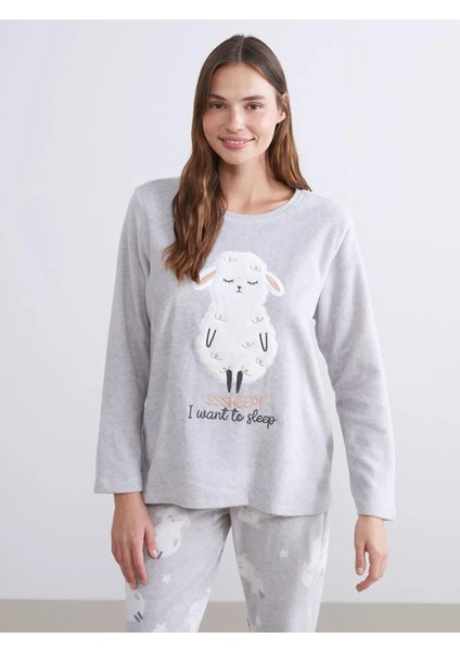 Bisiklet Yaka Nakışlı Polar Kadın Pijama Takımı (W5) fiyatları