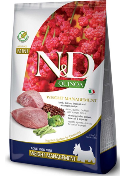 Nd Quinoa Tahılsız Kuzu Eti Brokoli ve Kuşkonmazlı Kilo Kontrolü Için Küçük Irk Köpek Maması 2,5kg