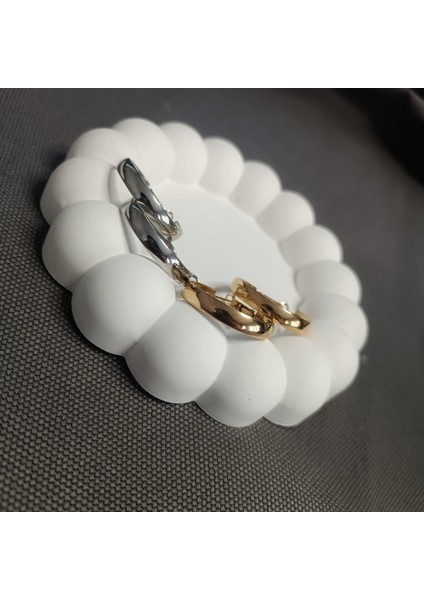 Yassı Halka Küpe Gold&gümüş Renk 2li Set 316L Çelik