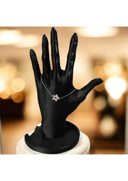 925 Ayar Gümüş Pembe ve Zirkon Taşlı Çiçek Bileklik modelleri