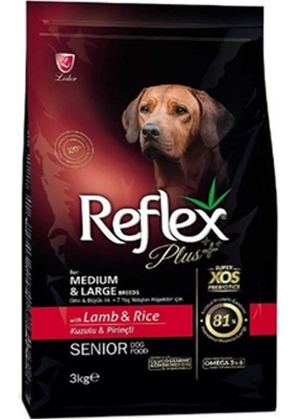 Plus Kuzu Eti ve Pirinçli Orta ve Büyük Irk +7 Yaşlı Köpek Maması 3kg