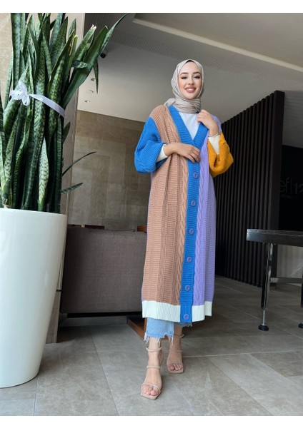 Triko Kaliteli Uzun Hırka - Kadın Triko Uzun Renkli Düğmeli Hırka fiyatları