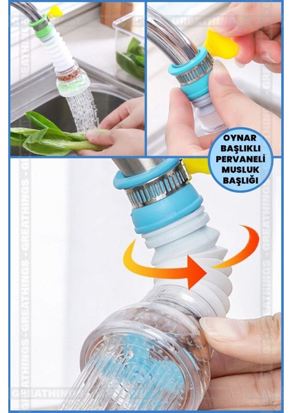 Su Tasarrufu Sağlayan Oynar Başlıklı Pervaneli Musluk Başlığı 360 Derece Döner Başlıklı Musluk Ucu 2