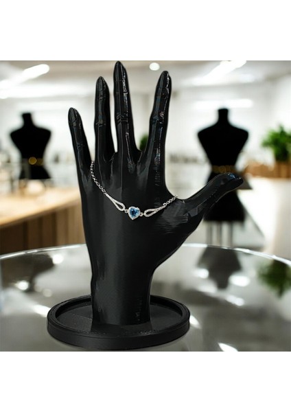 925 Ayar Gümüş Turkuaz Kalp Taşlı Zirkon Taşlarla Çevrili Bileklik