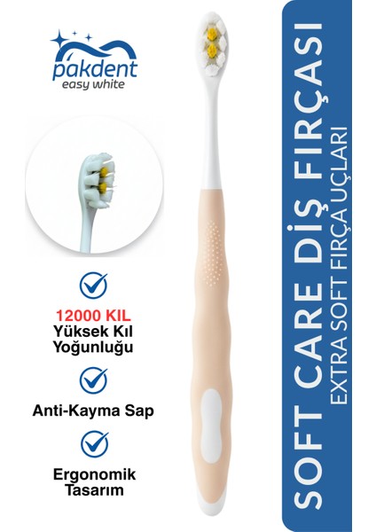 Soft Care Extra Yumuşak Diş Fırçası | Yüksek Kıl Yoğunluğu ( 12000 Kıl ) | Anti-Kayma Sap