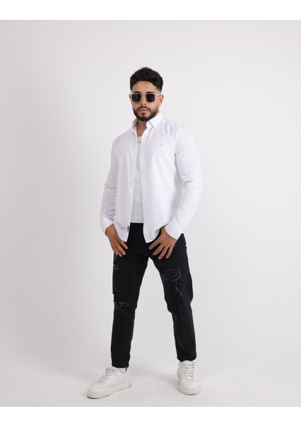 Flam Keten Slim Fit Spor ve Şık Erkek Gömlek